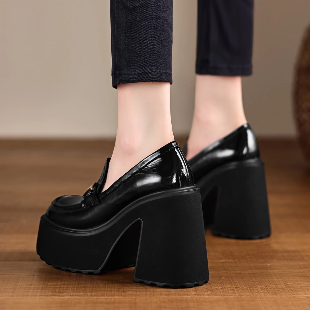 AACCK手工女鞋11CM超高跟轻便深口单鞋女秋季新款黑色时尚小皮鞋