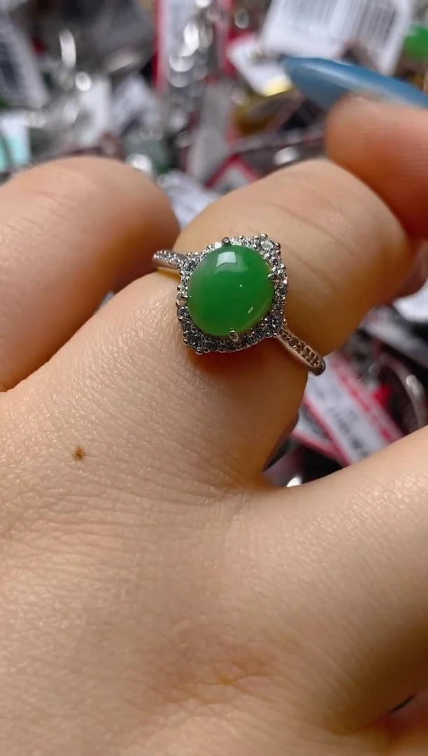 银S925镶嵌戒指翡翠百内无证书