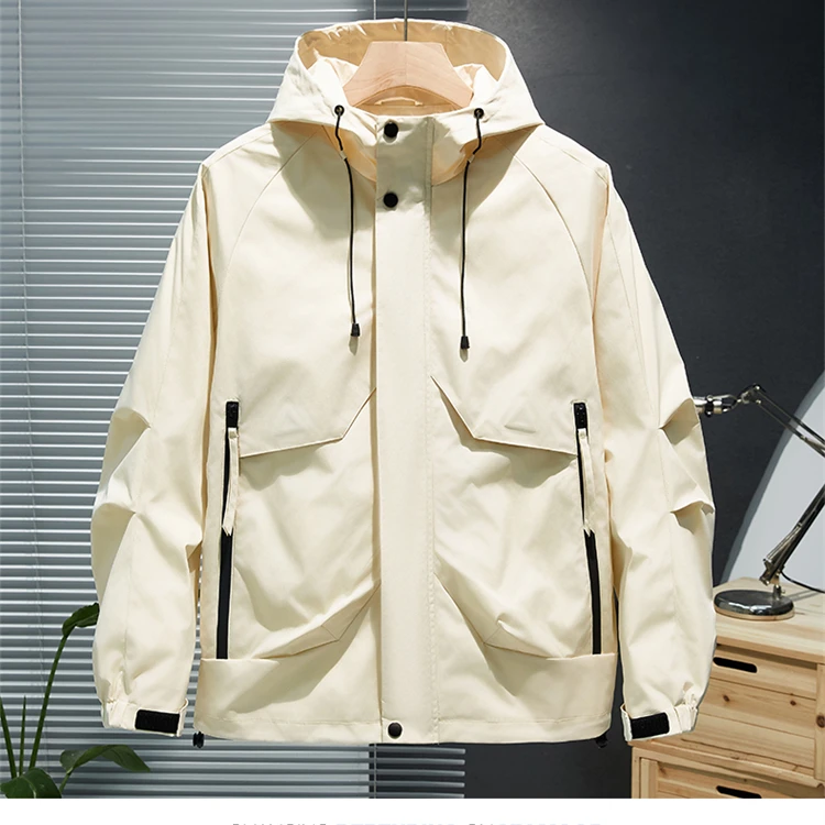 春秋新款连帽宽松外套男韩版百搭贴标冲锋衣青年时尚痞帅夹克男