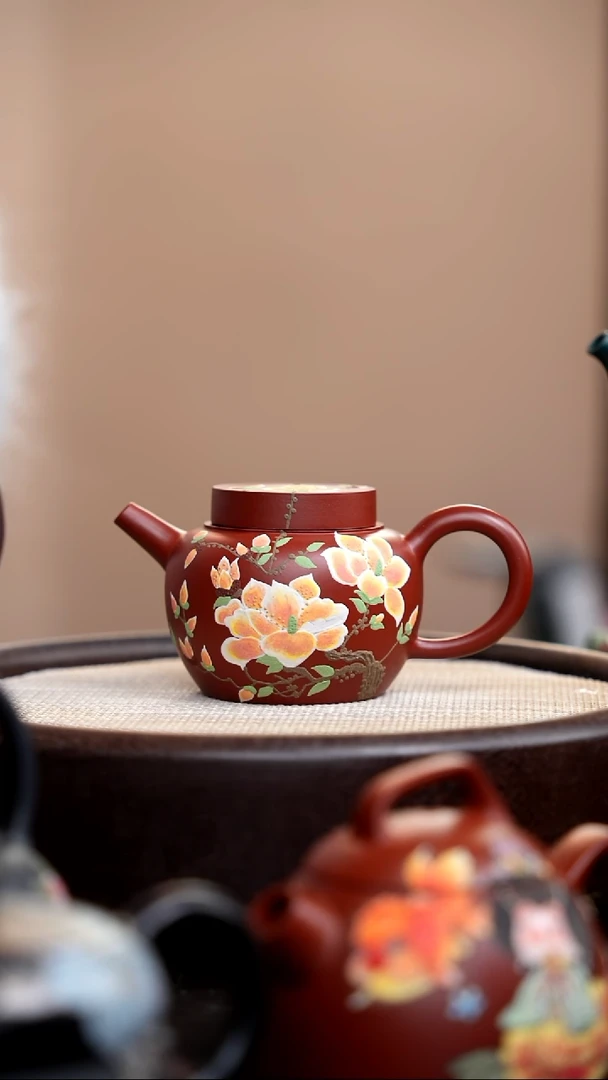 茶壶紫砂朱泥无钮玉兰壶