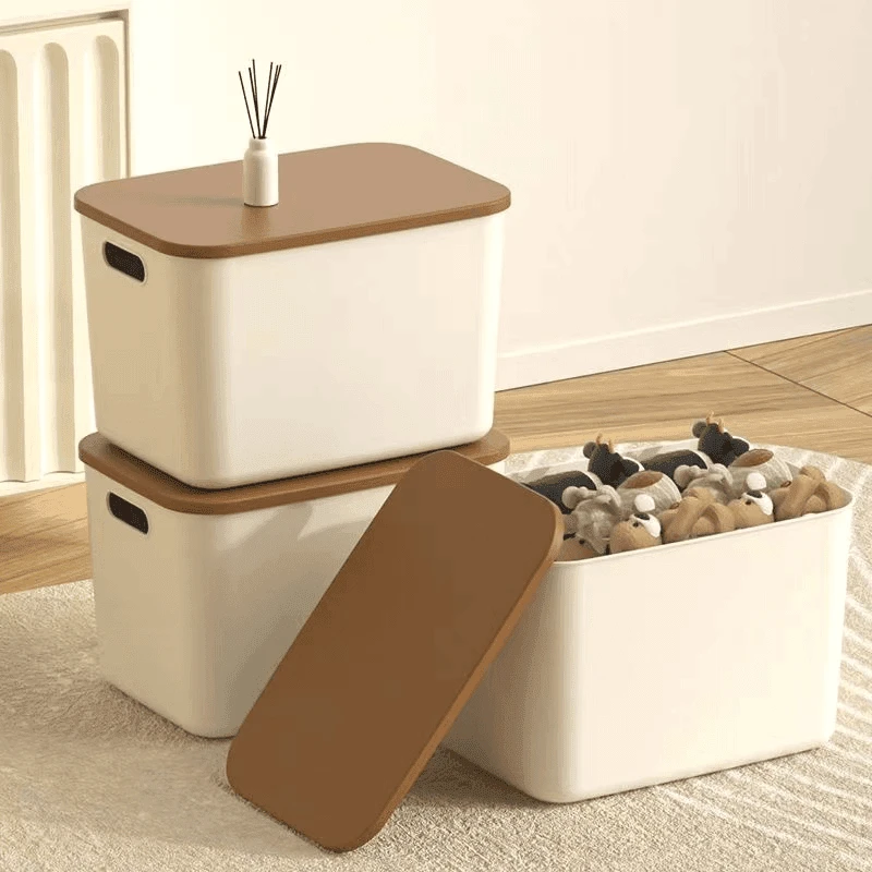奶油色带盖收纳箱简约多功能遥控器袜子化妆品办公家用杂物收纳箱