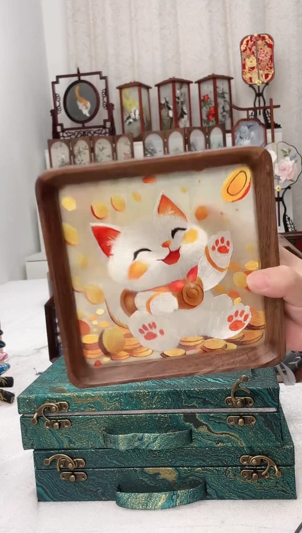 扇子苏绣作品手工摆台