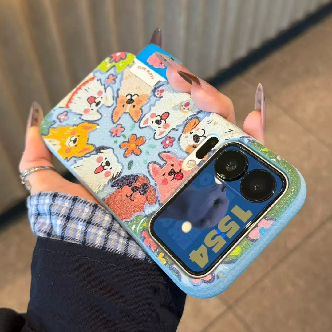 GGBond油画草丛狗狗标签适用苹果16皮纹手机壳小米17vivo华为oppo