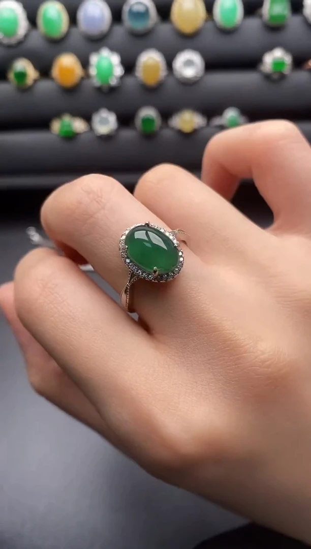 银S925镶嵌戒指翡翠一物一证一礼盒