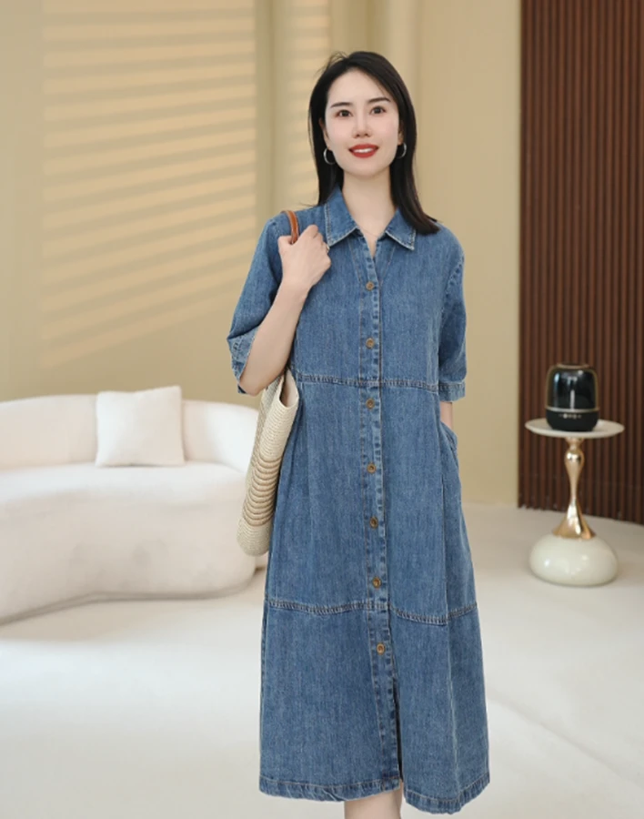 BEIJU 2025款时尚大码宽松牛仔韩版连衣裙女小个子女牛仔裙5520