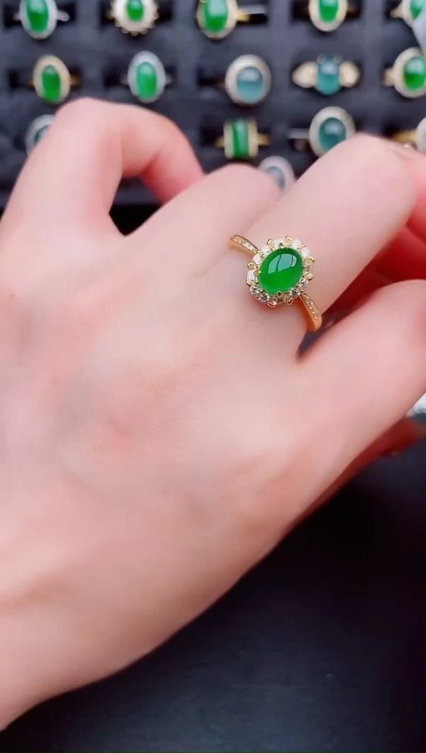 翡翠戒指银S925镶嵌天然a货翡翠256