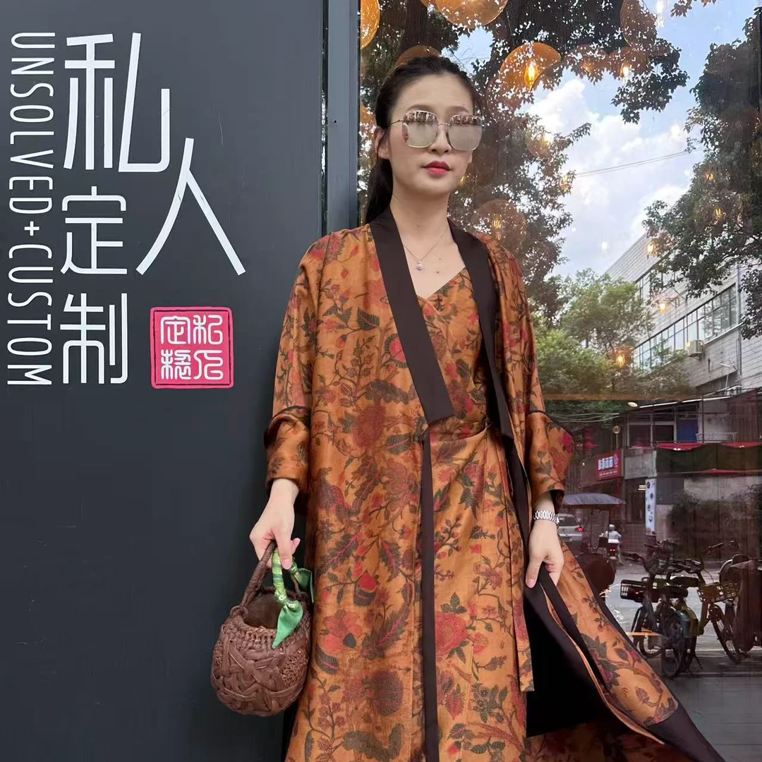 咖色香云纱春秋设计感风衣外套