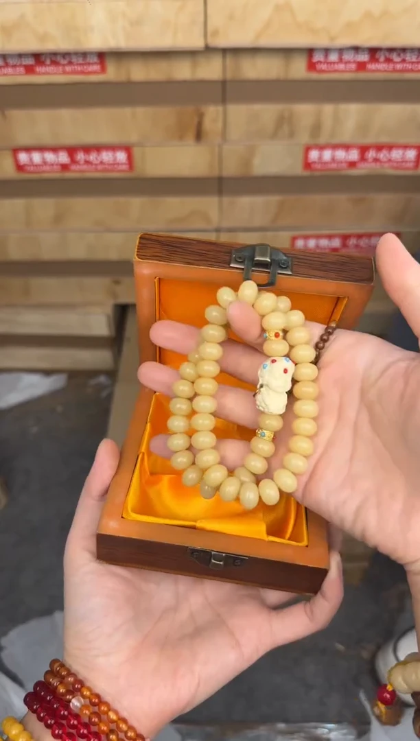 慈木器文玩阁奶黄菩提度母双圈链接@@L039