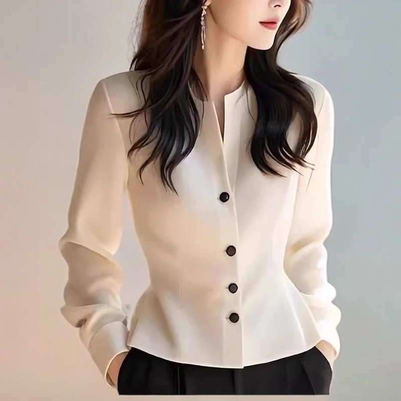 哥弟阿玛施正品2025春秋季新款气质收腰白色长袖法式衬衫女上衣