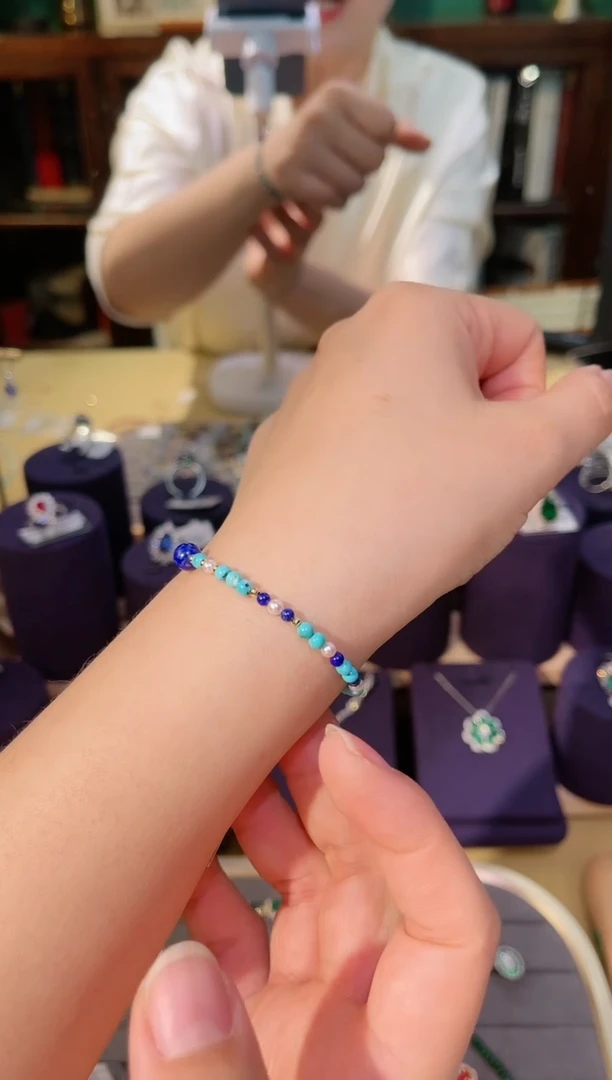 【闪购商品】青金石手链18K金镶嵌绿松石青金石珍珠项链