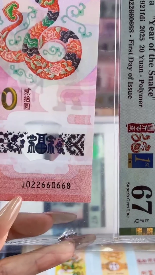 塑料蛇钞首日标全偶PMG67分尾668