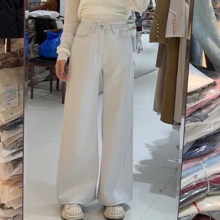 6307C白灰色阔腿显瘦垂感A版阔腿裤