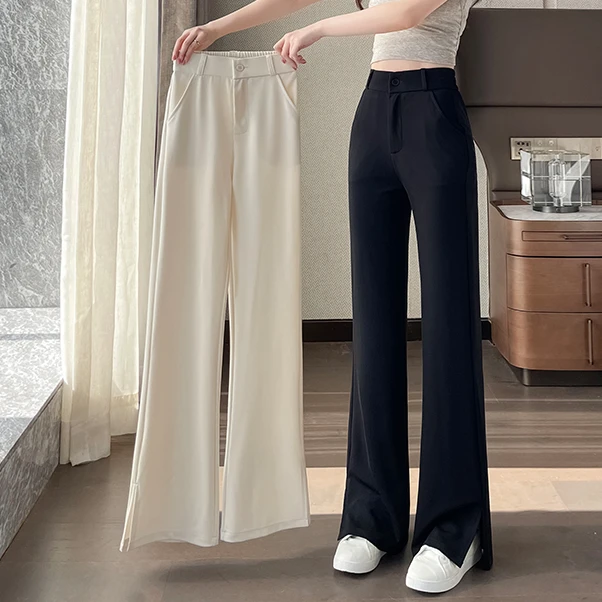 西装微喇裤女春夏薄款高腰开叉喇叭裤垂感西裤阔腿休闲直筒女裤子