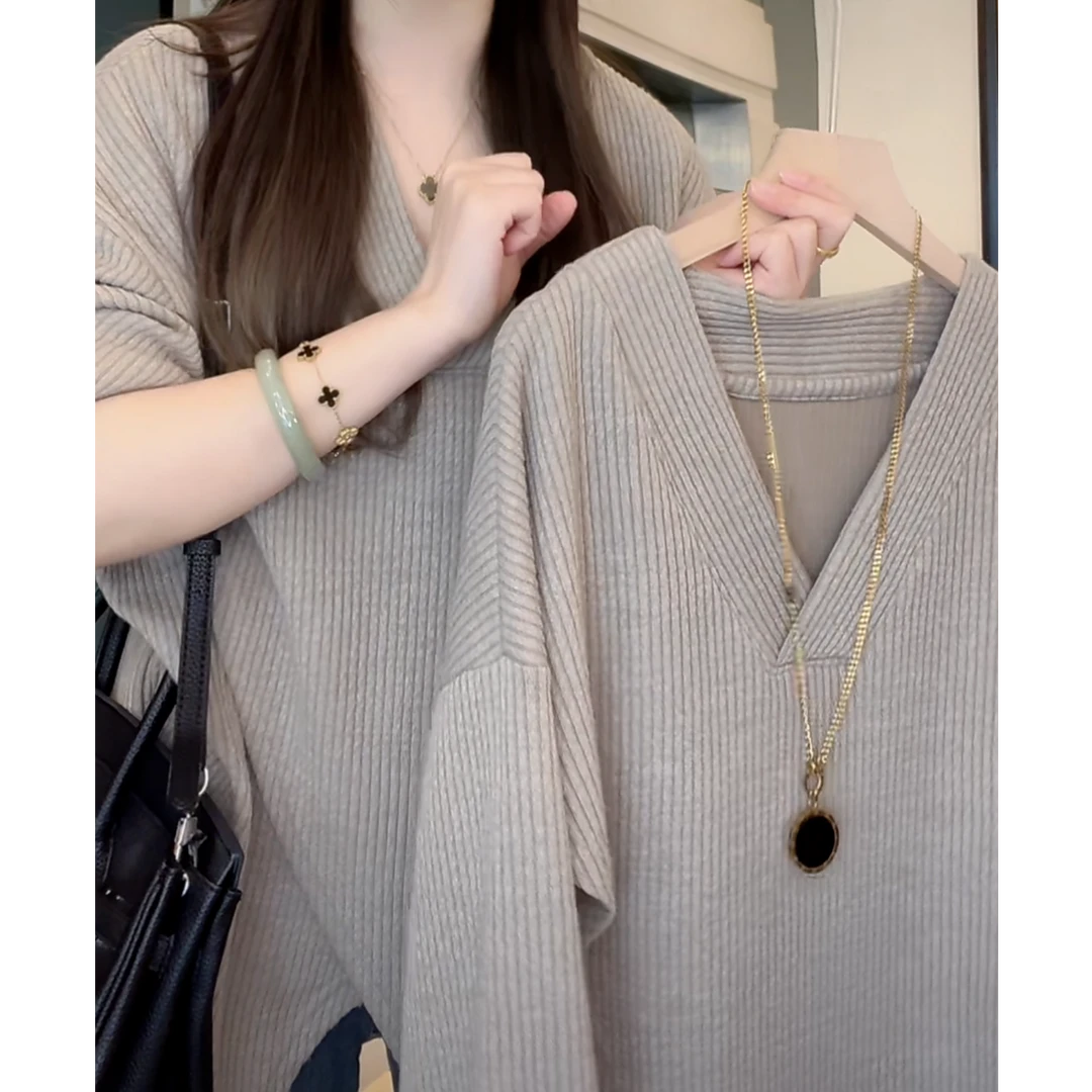 早春新款双层开叉叠层设计欧美风休闲宽松女T恤长袖时尚百搭上衣