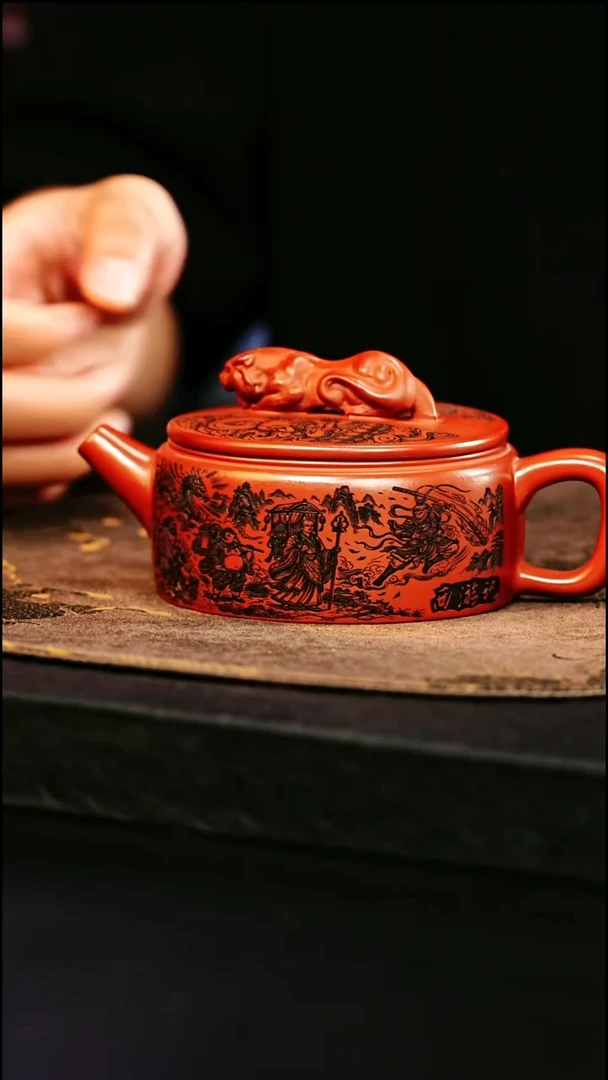 茶壶紫砂宜兴紫砂 卧虎藏龙刻西游记 李恒阳 h881