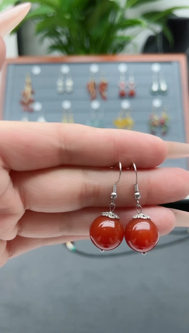 【闪购商品】南红玛瑙耳饰银S925镶嵌019