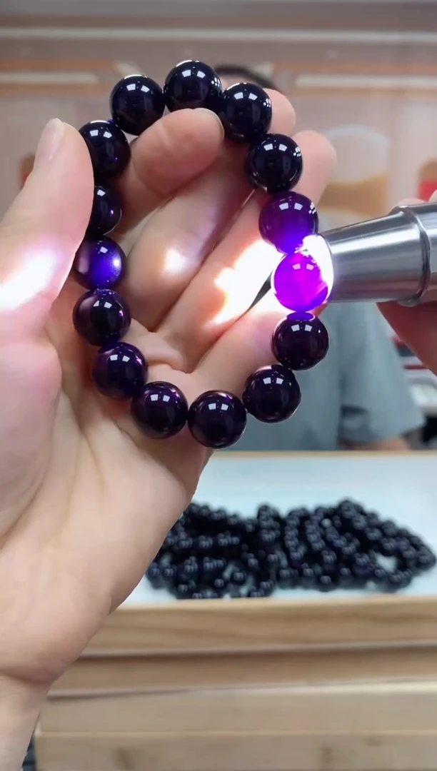 未镶嵌手串玛瑙/玉髓黑紫玛瑙手串尺寸14mm