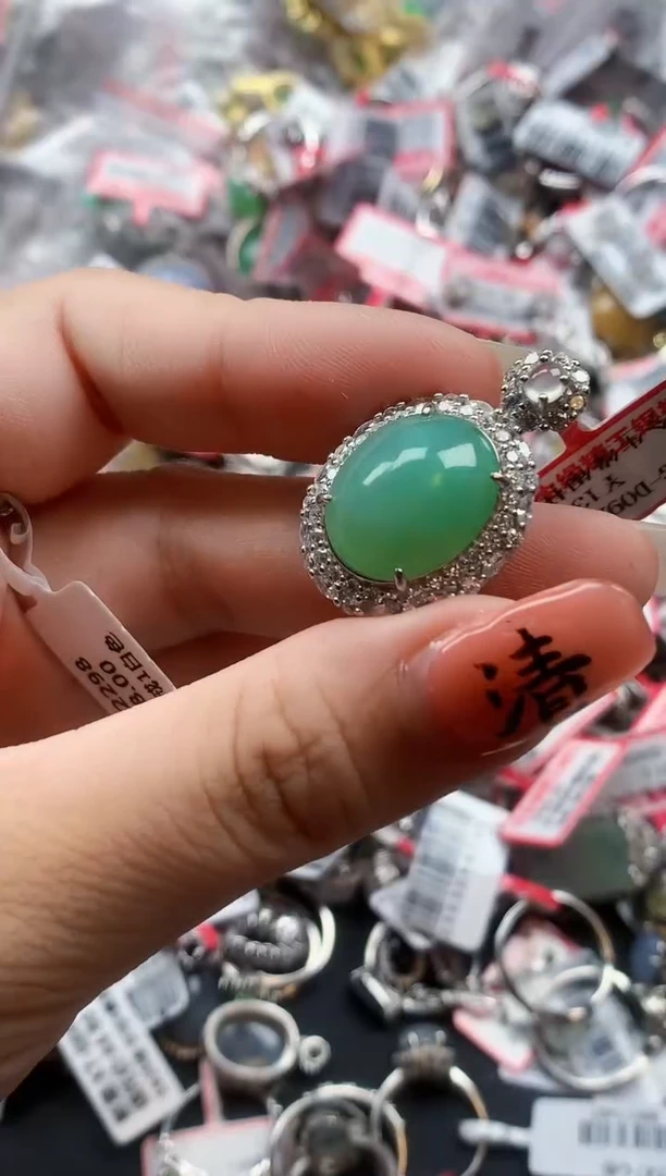 银S925镶嵌戒指翡翠天然A货缅甸翡翠
