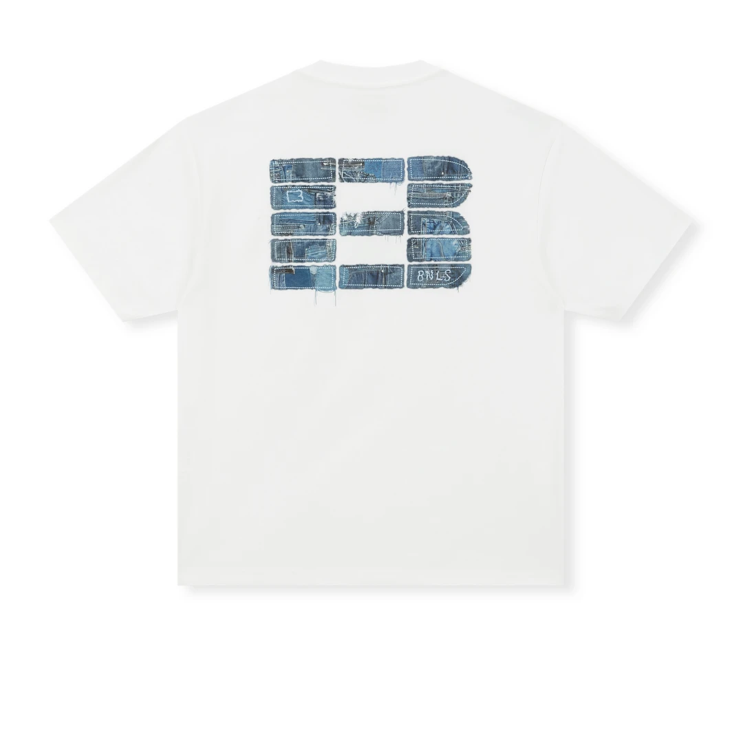 BONELESS仿牛仔贴布印花短袖圆领百搭T恤