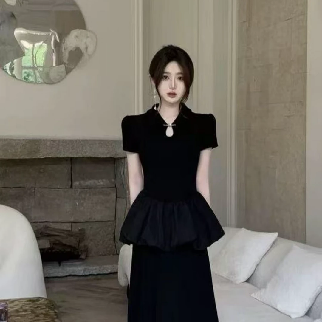 胖妹妹新中式禅意风连衣裙上衣+裙子