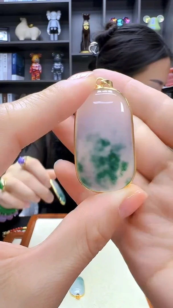 翡翠14K金镶嵌颈饰沉白diy劲饰