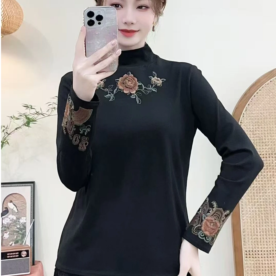 1号链接【布宛原创】新款民族风重工绣花显瘦气质百搭打底衫T上衣