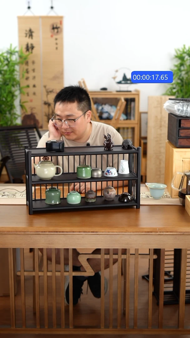 竹纯楠竹三层围栏50茶杯架