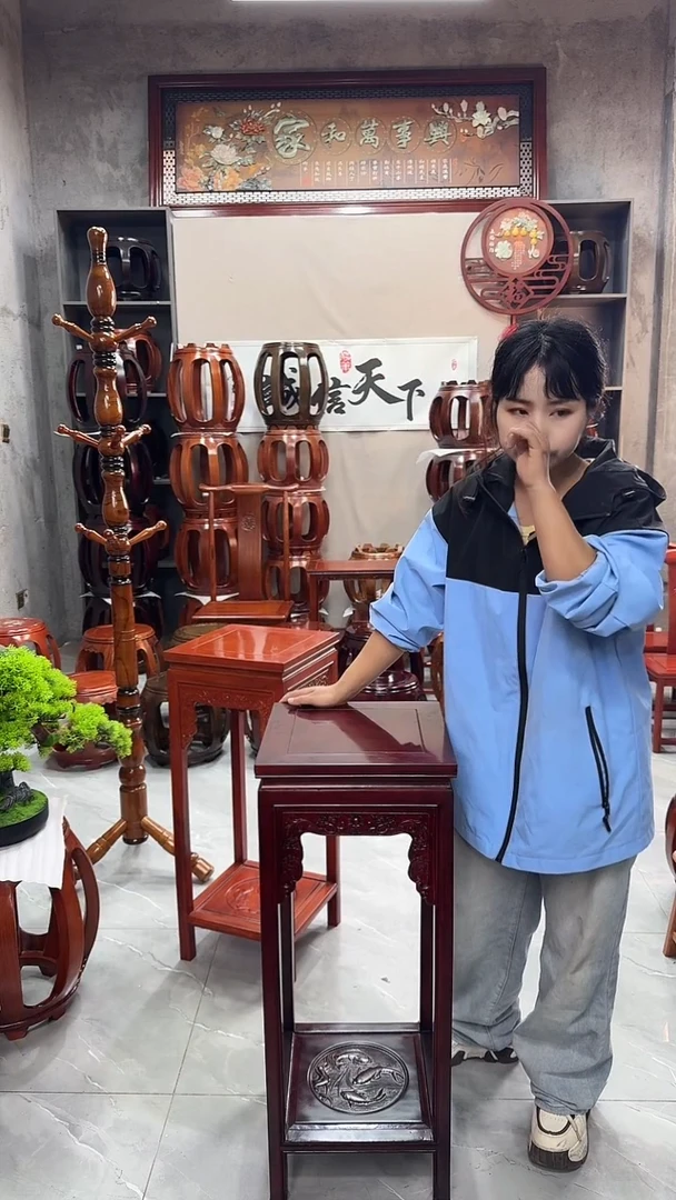 花梨木类家具酸枝色80高鱼福花架一对（二个）