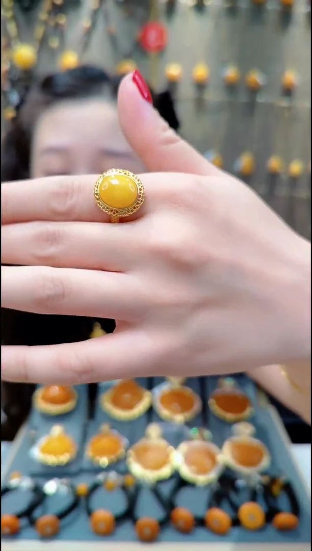 【闪购商品】蜜蜡戒指银S925镀金镶嵌H260蜜蜡戒指