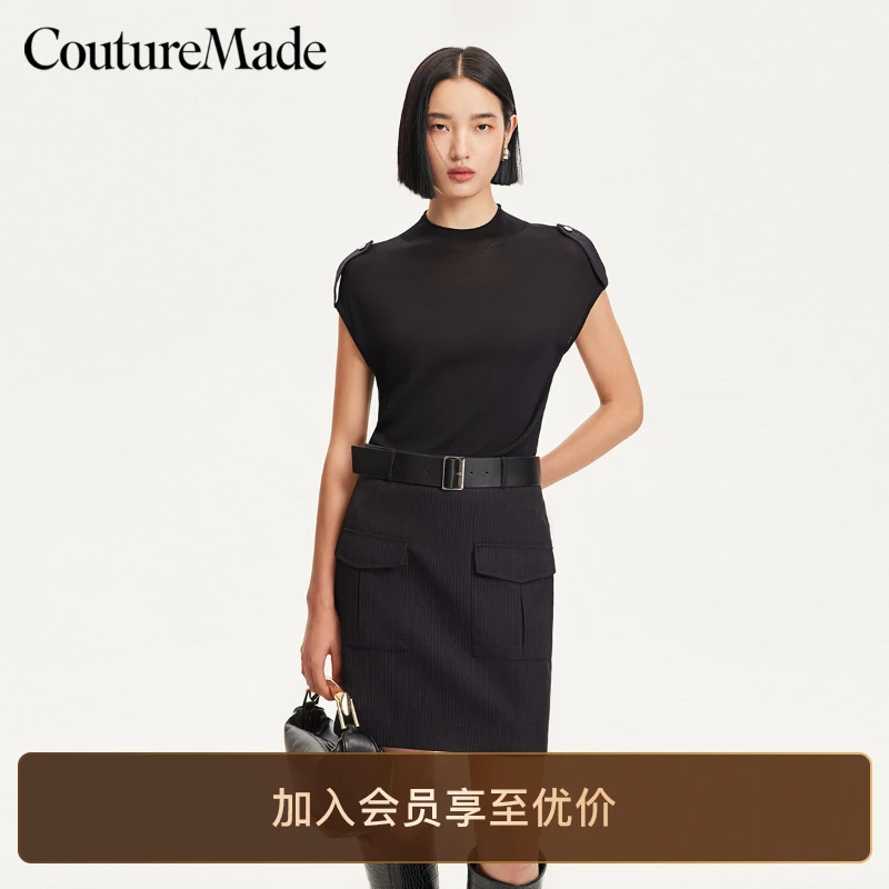 Couture Made连衣裙气质秋冬新款网纱拼接条纹西装裙轻奢