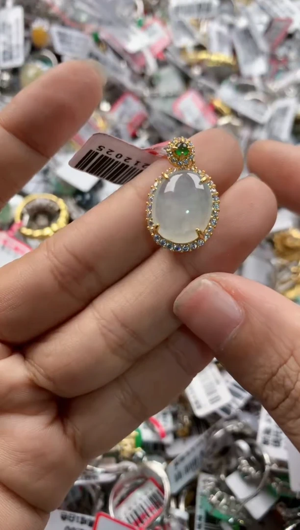 银S925镶嵌戒指翡翠10     6