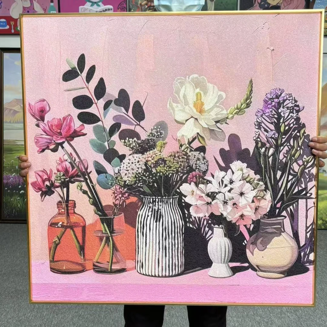 奶油风抽象花卉肌理手绘油画客厅装饰画餐厅玄关挂画8080