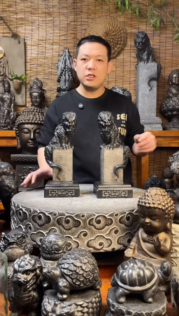 石材33吸水兽立柱一对天然青石雕刻