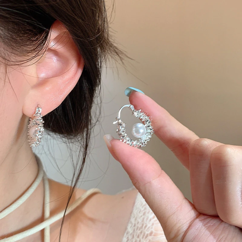 合金耳饰 珍珠圈圈耳扣2025新款爆款高级感耳钉独特个性耳环