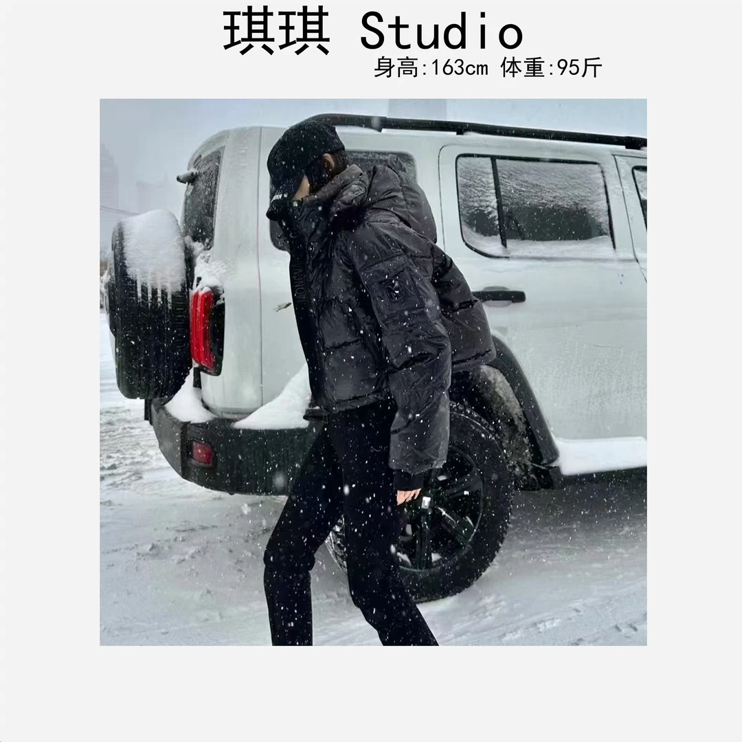 2025深冬防寒保暖拉链连帽潮流气质时尚黑色经典百搭羽绒外套-M