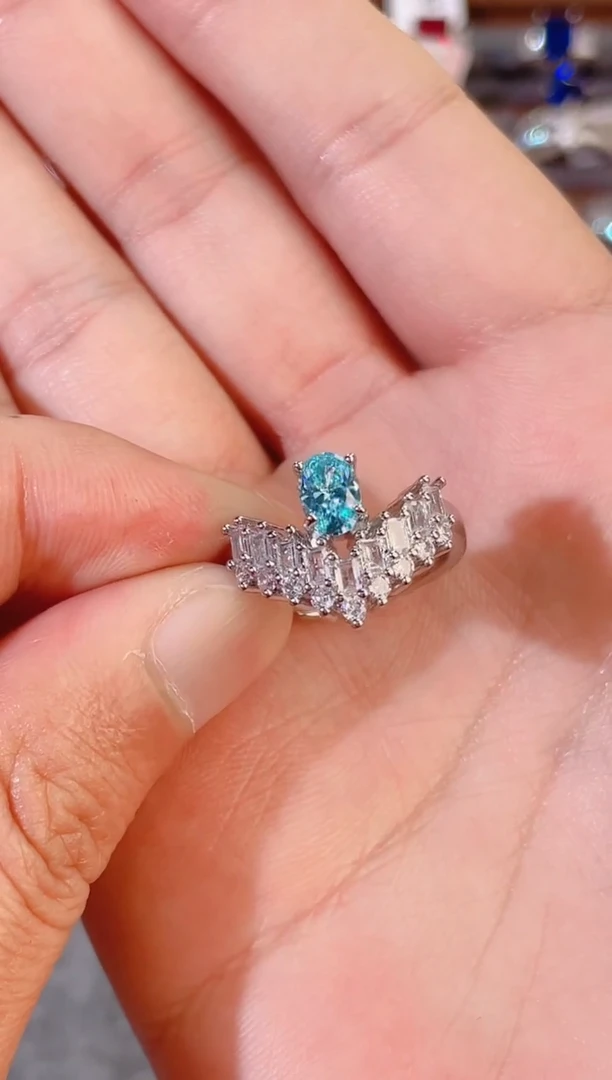 【闪购商品】合成(培育)海蓝宝石合金海蓝k1188戒指