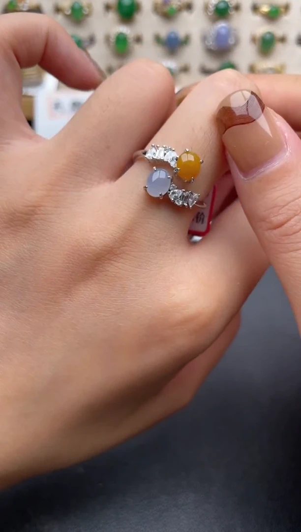 翡翠戒指银S925镶嵌一物一证一礼盒