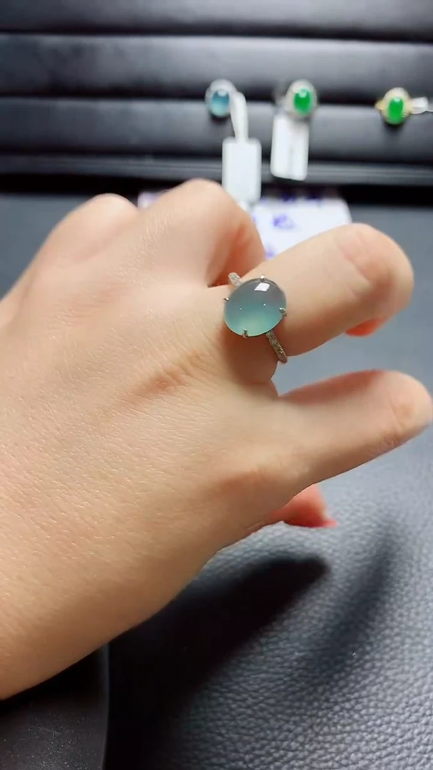 银S925镶嵌戒指翡翠  天然翡翠A货s925银镶