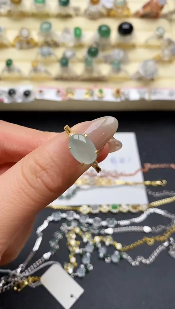 【闪购商品】翡翠戒指银S925镶嵌缅甸翡翠4   3+7