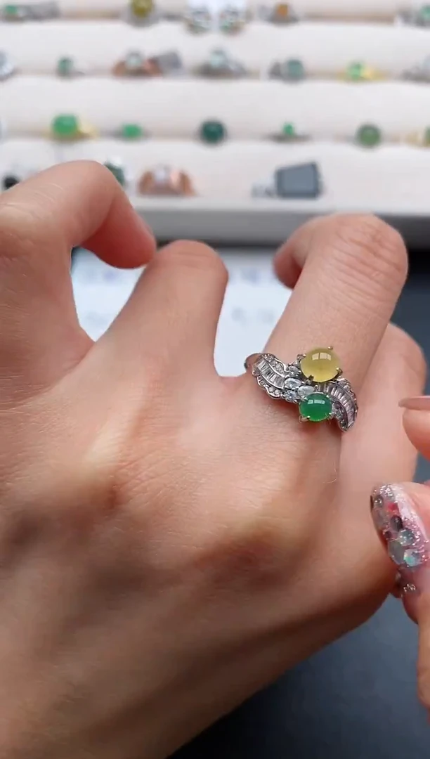 银S925镶嵌戒指翡翠66666666+7