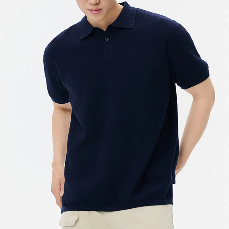 新贵老钱松弛透气圆领polo衫男士夏季高级感翻领针织短袖内搭上衣