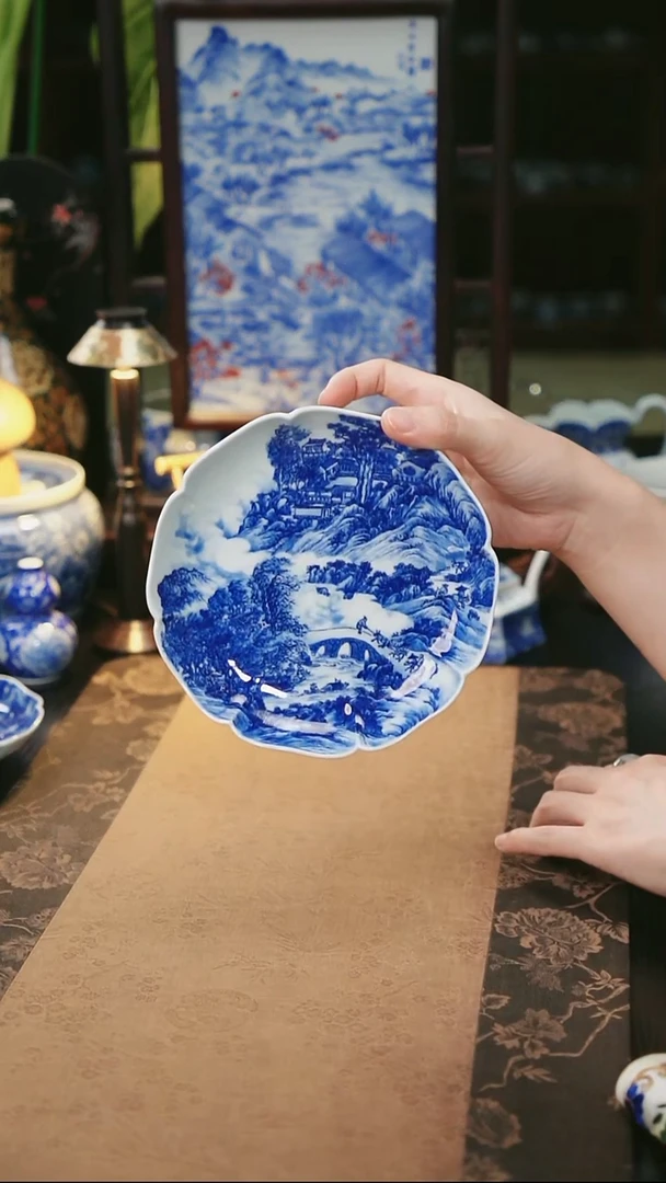 谷子窑 山水花口壶承