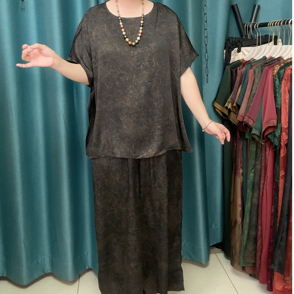 夏季薄款圆领韩版宽松休闲套装气质短袖国风上衣