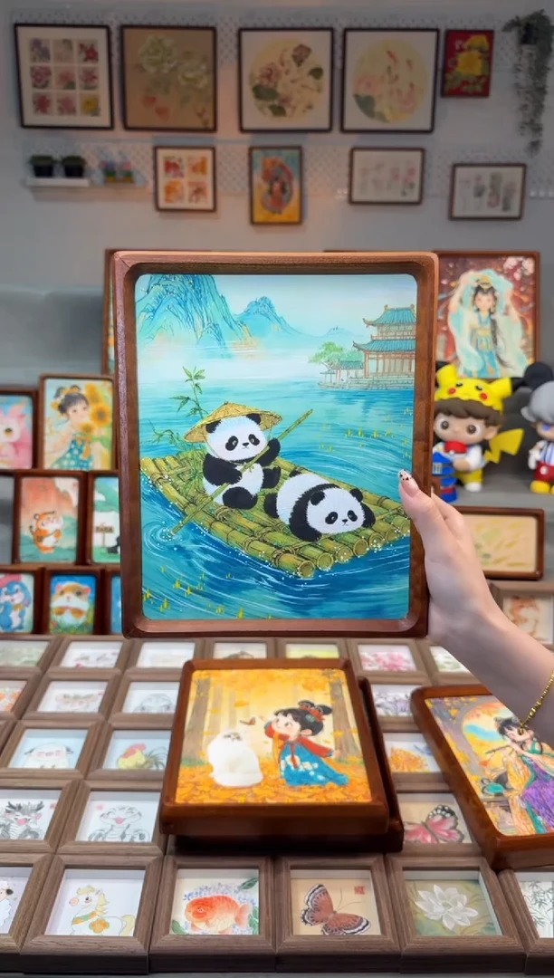 国画竹排熊猫 手绘国画10