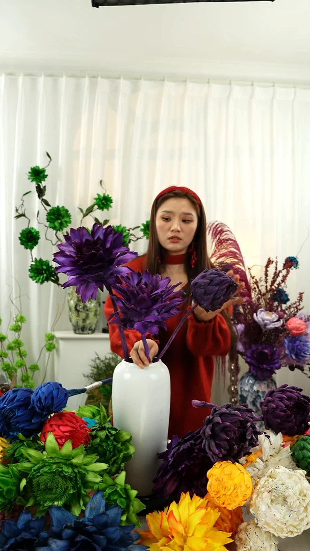 永生花霸王花3个头叶片有伤【暗紫】A43