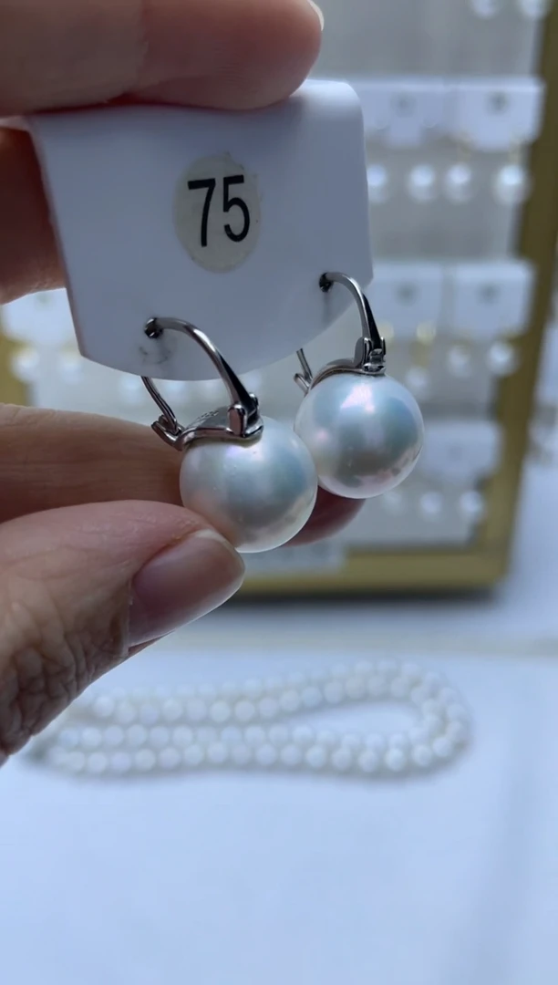 银S925镶嵌耳饰淡水珍珠75