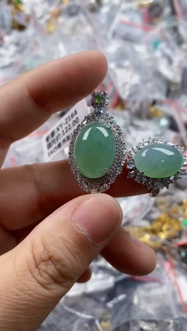 银S925镶嵌戒指翡翠222    2