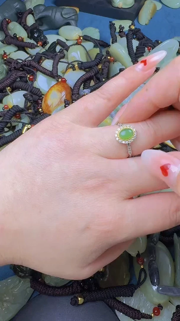 和田玉戒指银S925镶嵌1