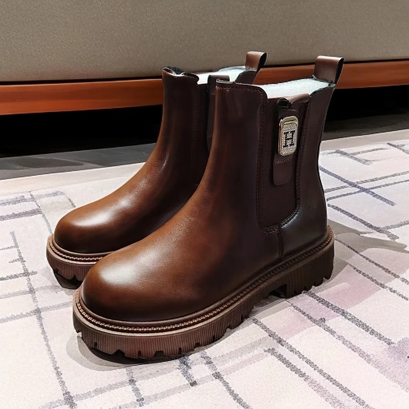 【新疆包邮】24年新款英伦风冬季加薄绒复古烟筒靴116-6