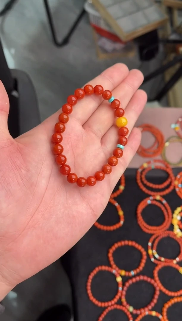 未镶嵌手串南红玛瑙南红单圈蜜蜡手串QF-A475（多样性发一）